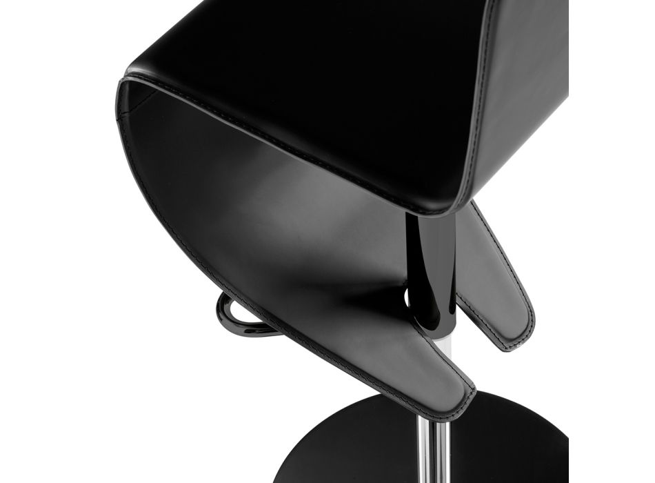 Tabouret moderne en cuir noir et acier noir fabriqué en Italie - Raggi Viadurini