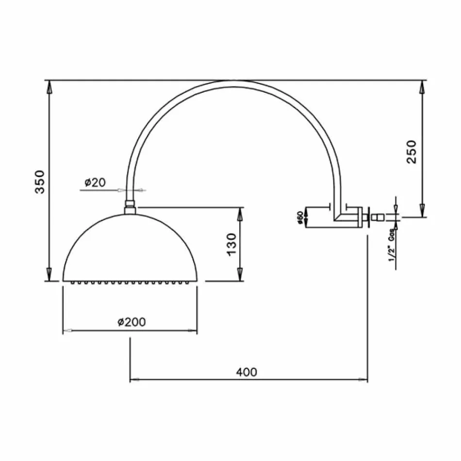 Pommeau de douche Bell en acier avec bras arqué Made in Italy - Auro Viadurini