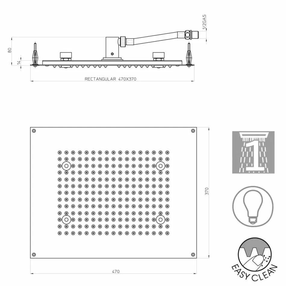 Rectangulaire douche de tête Bossini douche un jet avec chromothérapie Viadurini