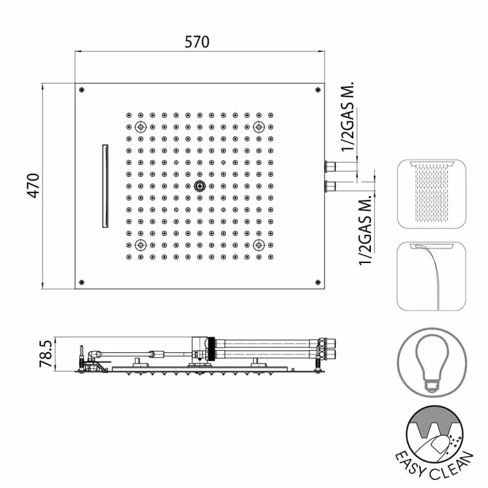 Pommeau de douche avec LED deux jets de conception Dream modernes Viadurini