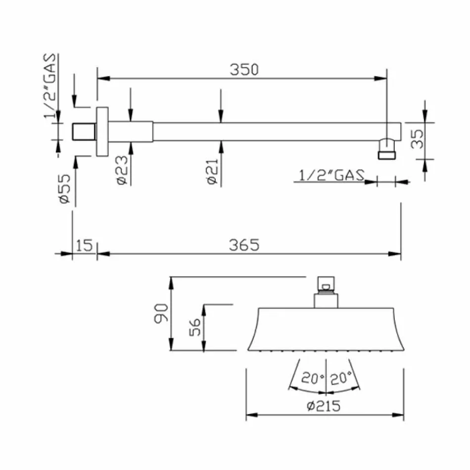 Pommeau de douche mural rond en laiton de style classique fabriqué en Italie - Betto Viadurini