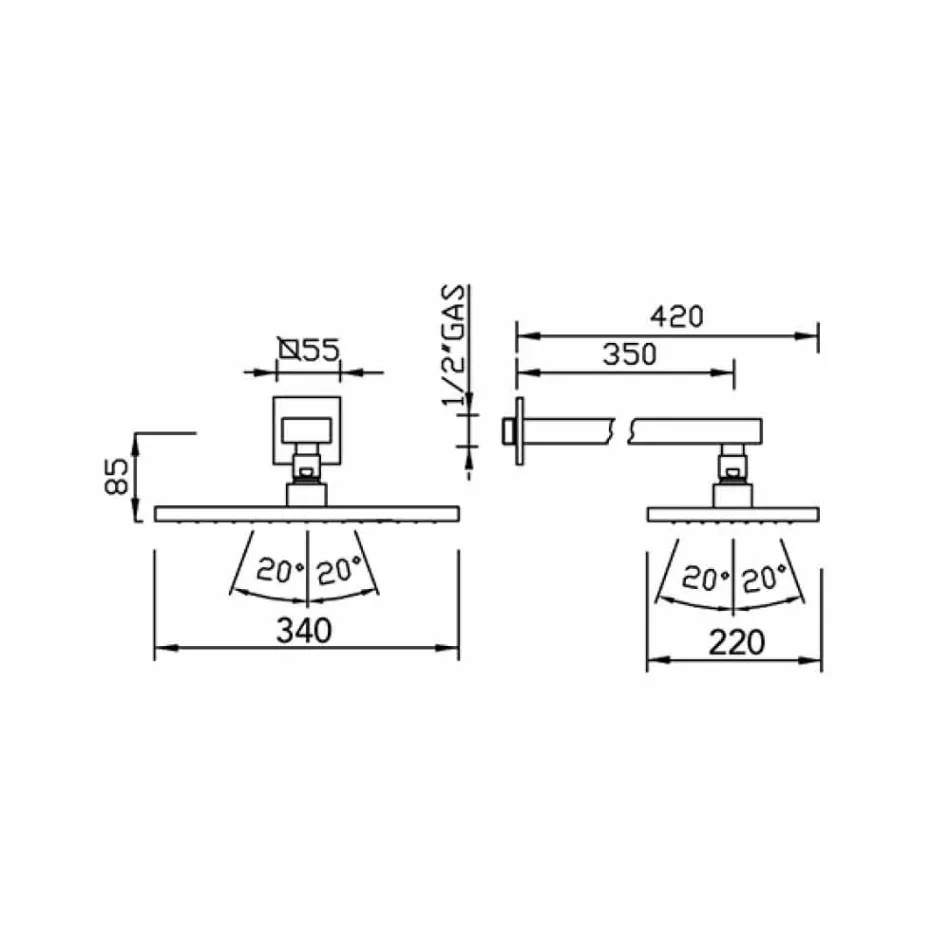 Pommeau de douche à jet unique en acier avec bras de douche en laiton Made in Italy - Dardo Viadurini