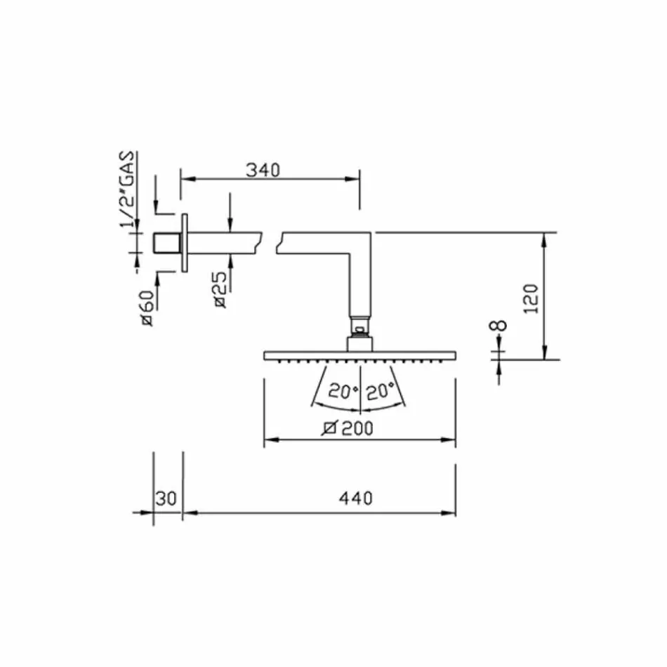 Pomme de douche carrée en acier avec bras de douche en laiton Made in Italy - Sespo Viadurini