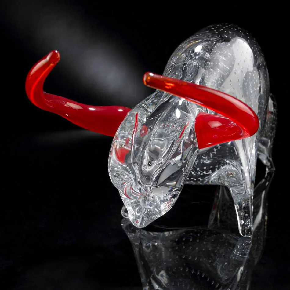 Ornement en forme de taureau en verre rouge et transparent Made in Italy - Torero Viadurini
