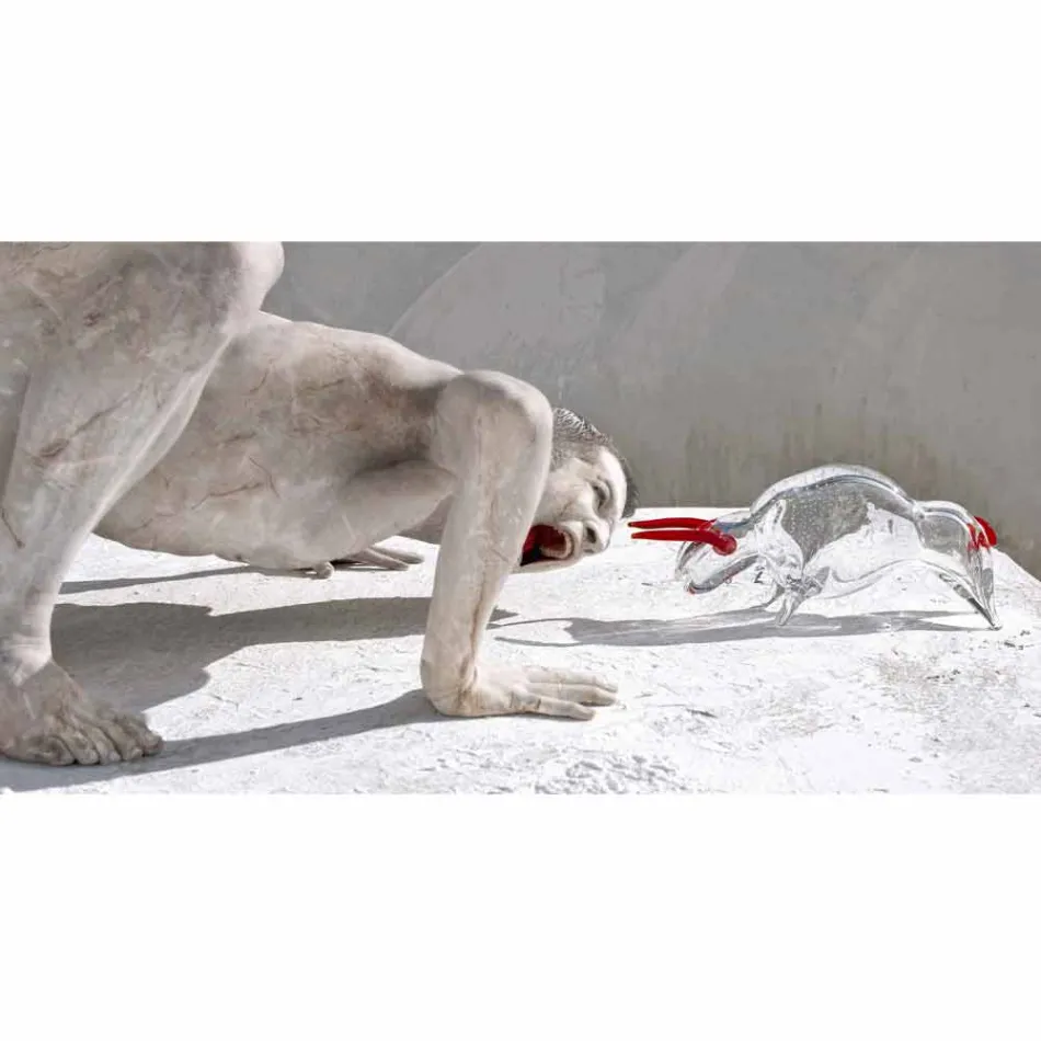 Ornement en forme de taureau en verre rouge et transparent Made in Italy - Torero Viadurini