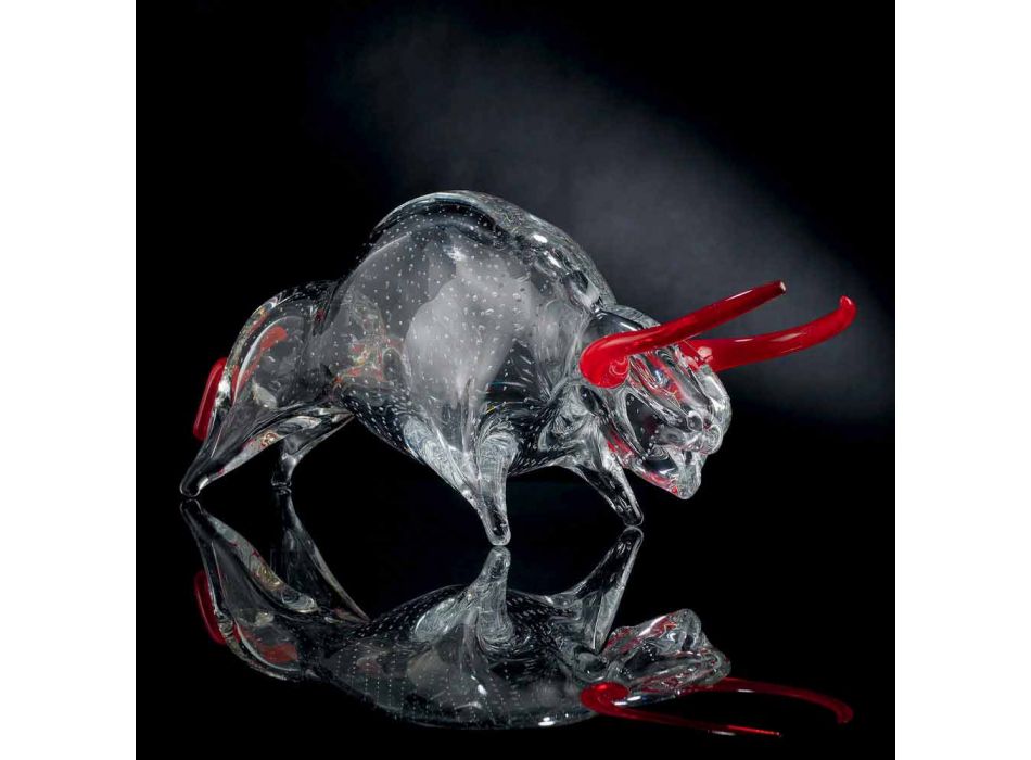 Ornement en forme de taureau en verre rouge et transparent Made in Italy - Torero Viadurini