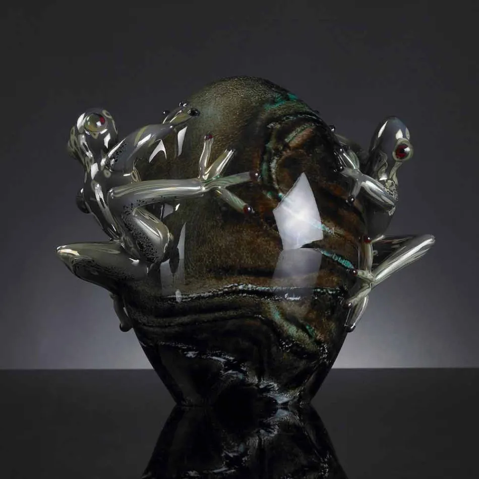 Ornement en Verre en Forme d'Oeuf avec Grenouilles Fabriqué en Italie - Huevo Viadurini