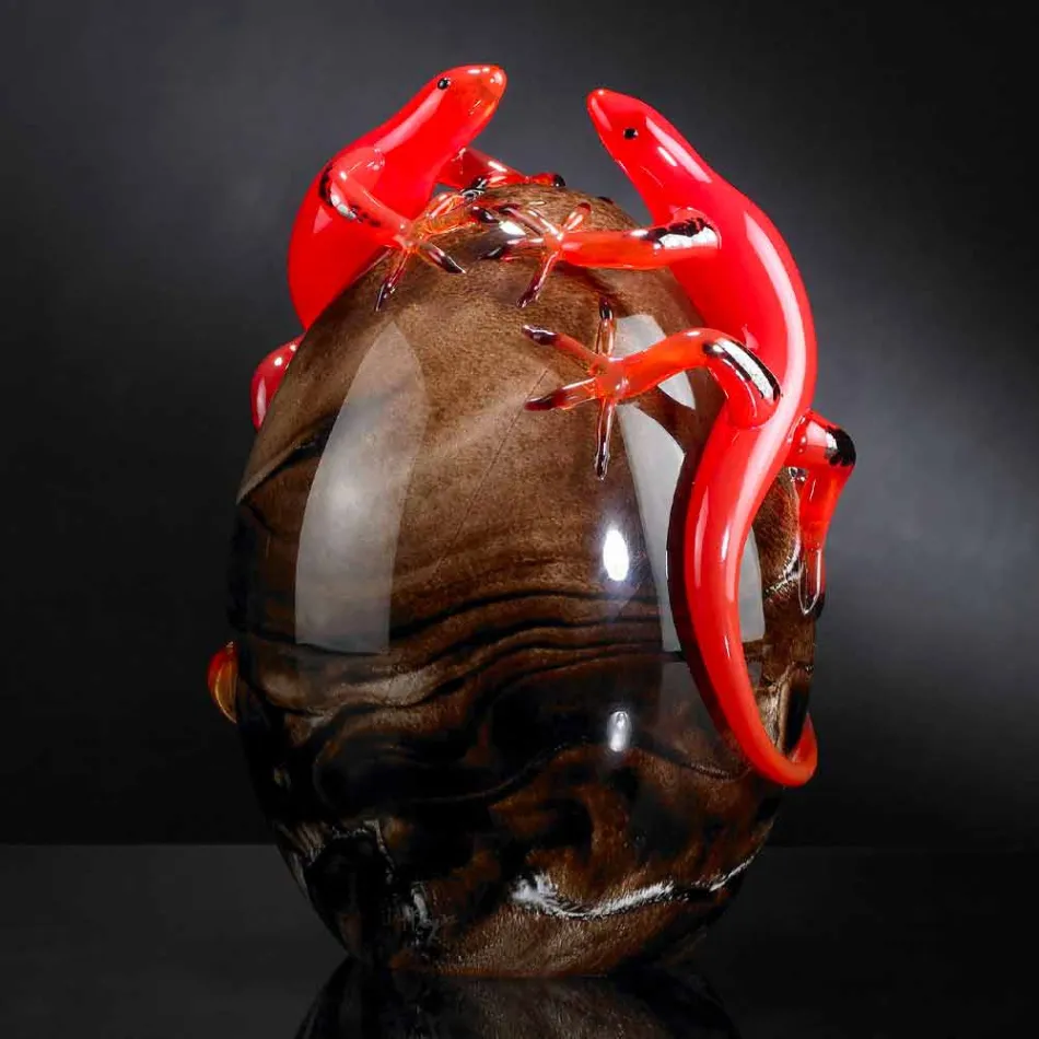 Ornement en Verre Coloré en Forme d'Oeuf avec Geckos Fabriqué en Italie - Huevo Viadurini