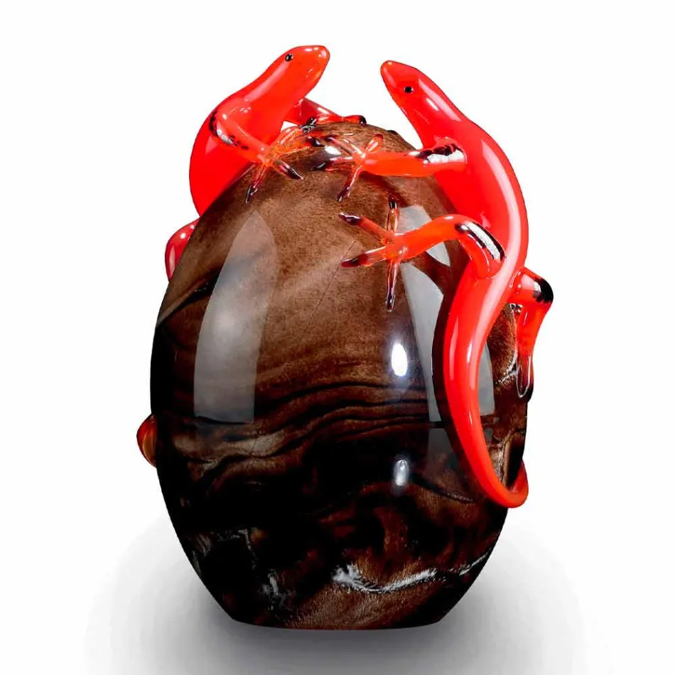 Ornement en Verre Coloré en Forme d'Oeuf avec Geckos Fabriqué en Italie - Huevo Viadurini