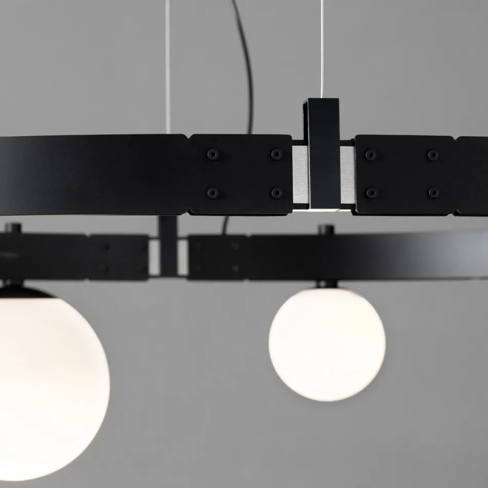 Suspension Design Ovale en Aluminium Noir avec Sphères et Spots - Exodus Viadurini
