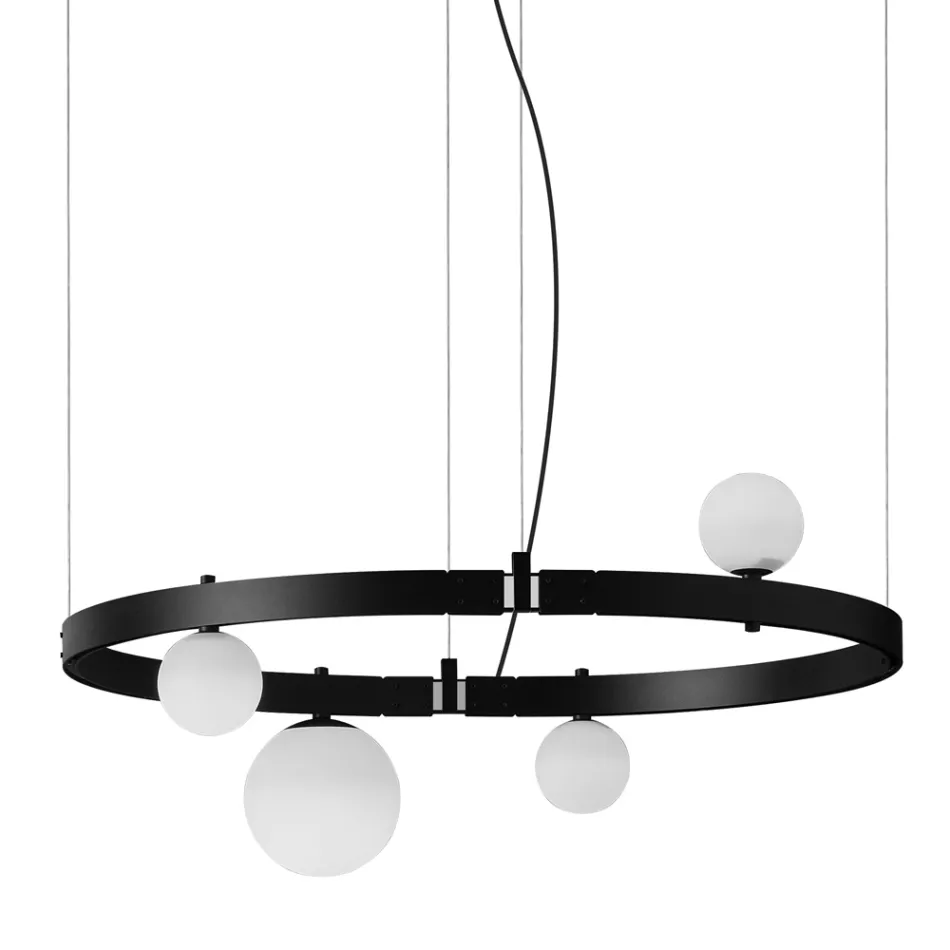 Suspension Design Ovale en Aluminium Noir avec Sphères et Spots - Exodus Viadurini