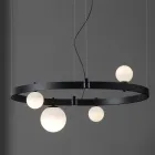 Suspension Design Ovale en Aluminium Noir avec Sphères et Spots - Exodus Viadurini