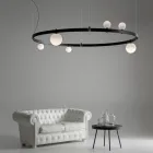 Suspension Design Ronde en Aluminium Noir avec Sphères et Spots - Exodus Viadurini