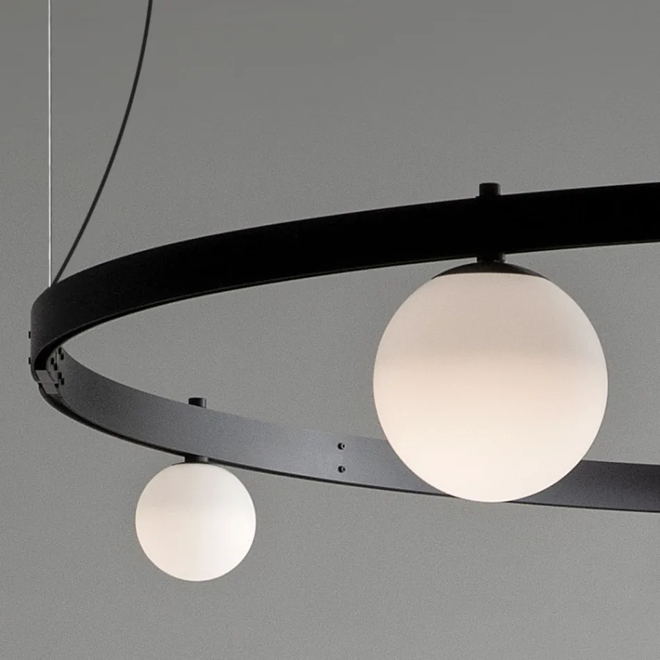 Suspension Design Ronde en Aluminium Noir avec Sphères et Spots - Exodus Viadurini