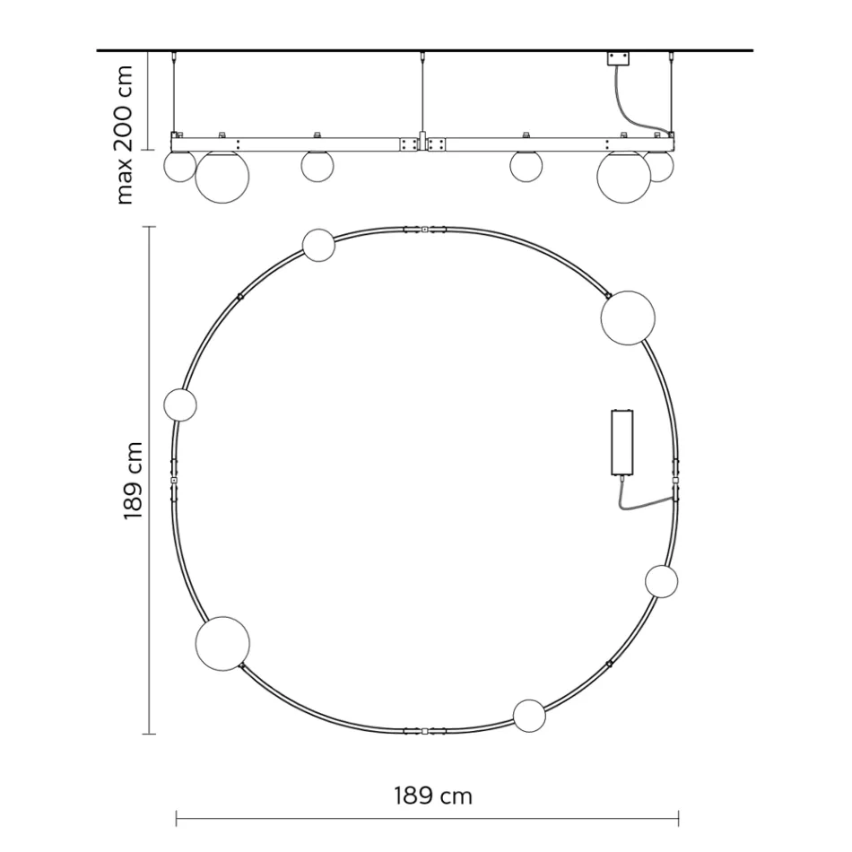 Suspension Design Ronde en Aluminium Noir avec Sphères et Spots - Exodus Viadurini