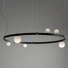 Suspension Design Ronde en Aluminium Noir avec Sphères et Spots - Exodus Viadurini