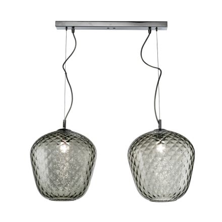 Suspension à deux lumières avec barre linéaire en verre et métal, fabriquée en Italie - Elisia Viadurini