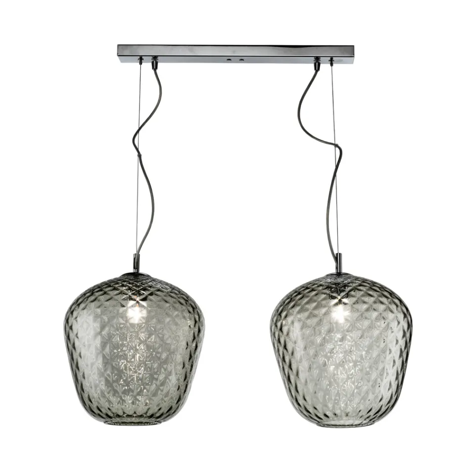 Suspension à deux lumières avec barre linéaire en verre et métal, fabriquée en Italie - Elisia Viadurini