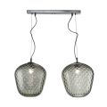 Suspension à deux lumières avec barre linéaire en verre et métal, fabriquée en Italie - Elisia
