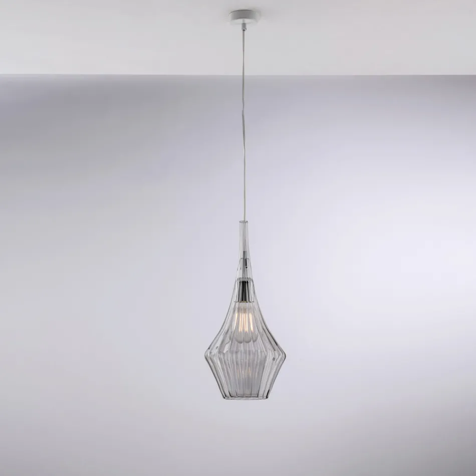 Suspension en fer et verre Pyrex, fabriquée en Italie, pour la décoration intérieure - Olimpo Viadurini