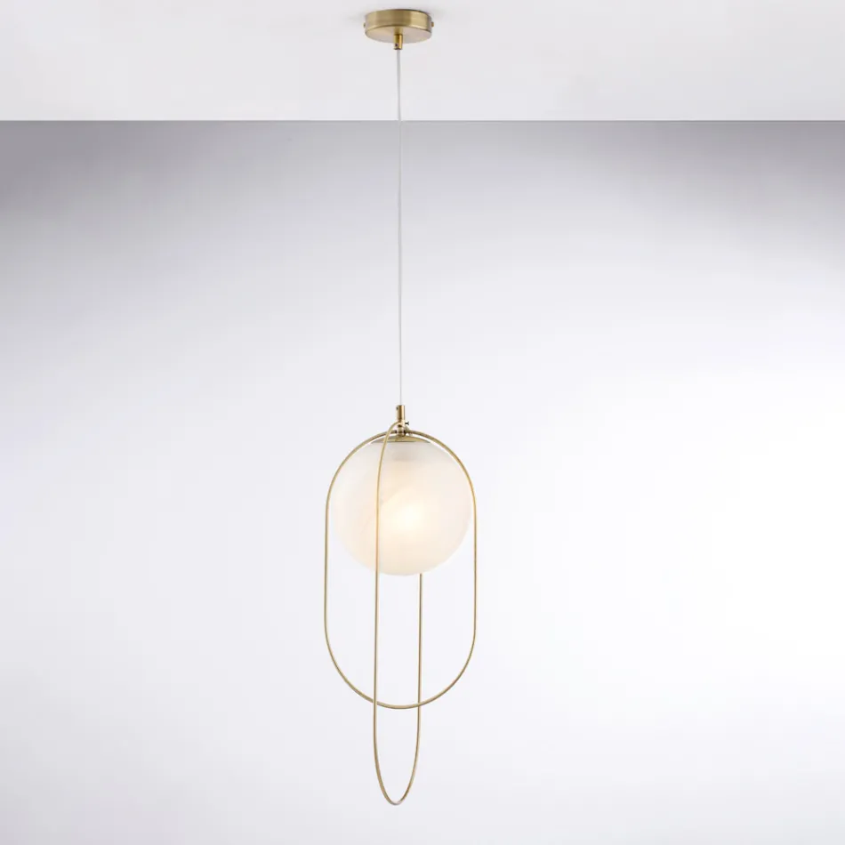 Suspension en fer chromé avec sphère, fabriquée en Italie, pour la décoration intérieure - Oslo Viadurini