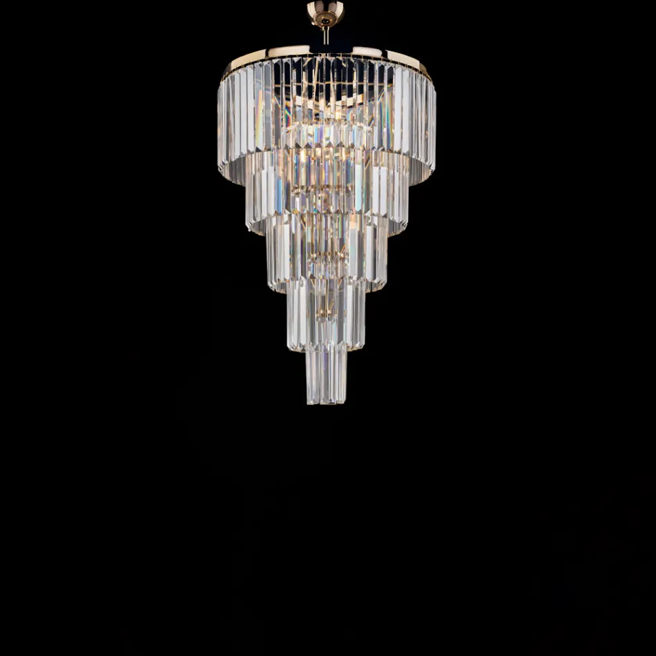 Lampe suspendue en fer doré ornée de strass, fabriquée en Italie - Vienne Viadurini