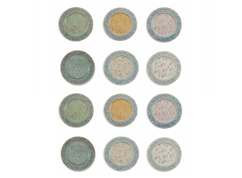 Sets de Table Ronds en Plastique avec Décorations Exotiques Colorées 12 Pièces - Casimirro Viadurini
