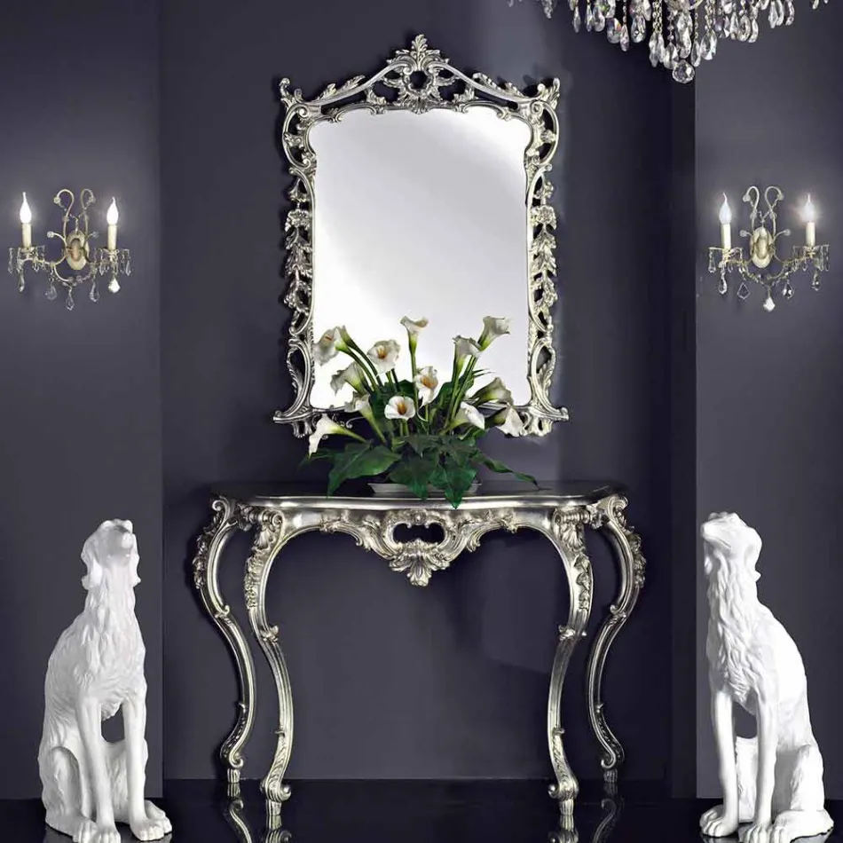 Miroir mural, console en bois et piano fait main en Italie Giacomo Viadurini