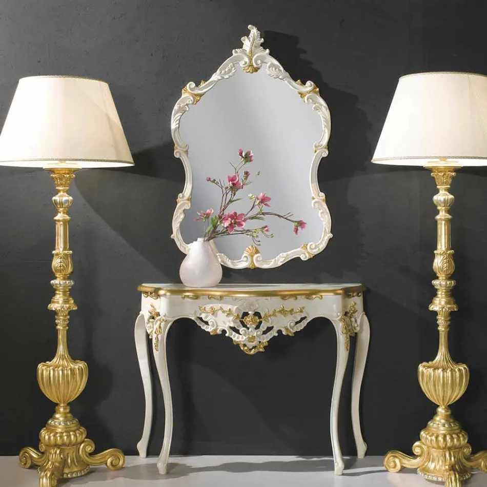 Miroir mural en sapin, console, fabriqué en Italie, plateau en mdf Gianluca Viadurini