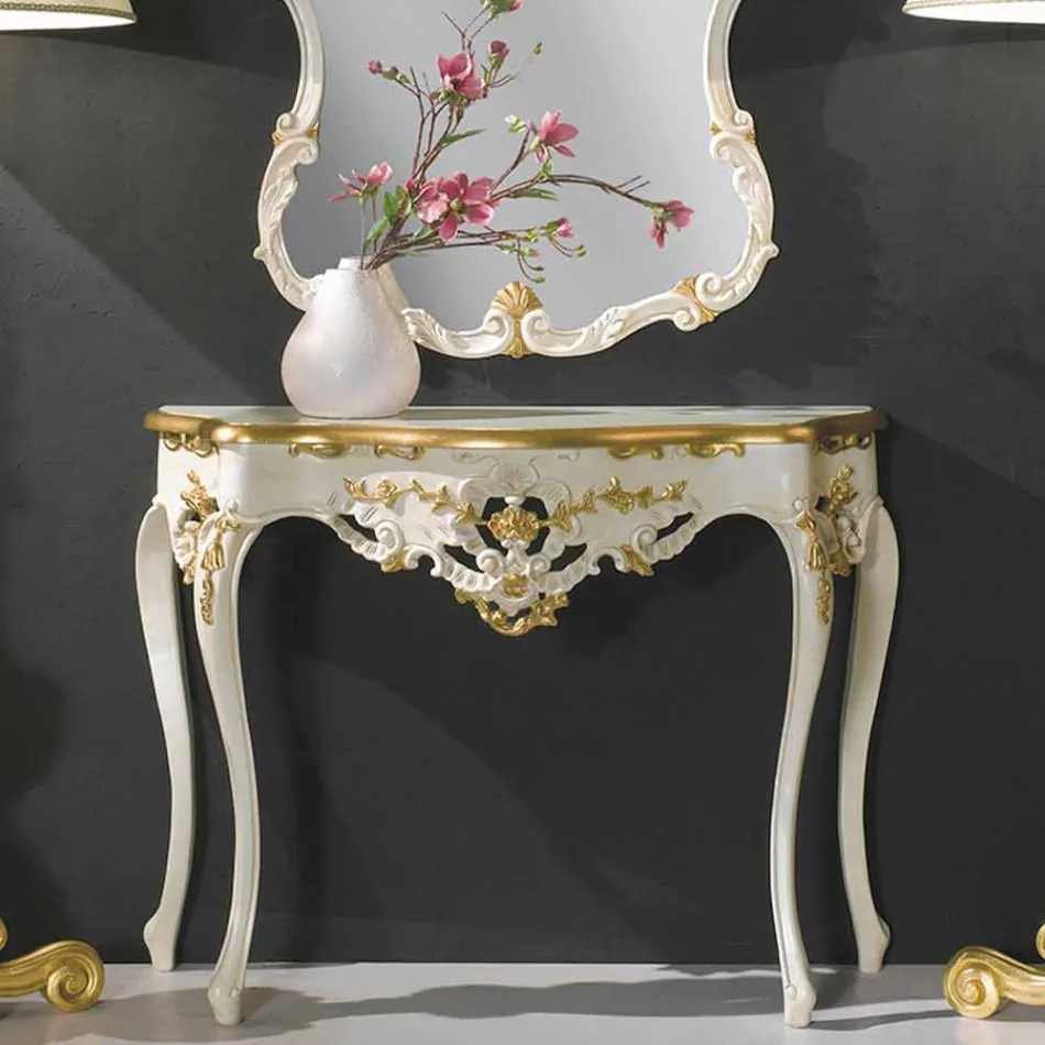 Miroir mural en sapin, console, fabriqué en Italie, plateau en mdf Gianluca Viadurini