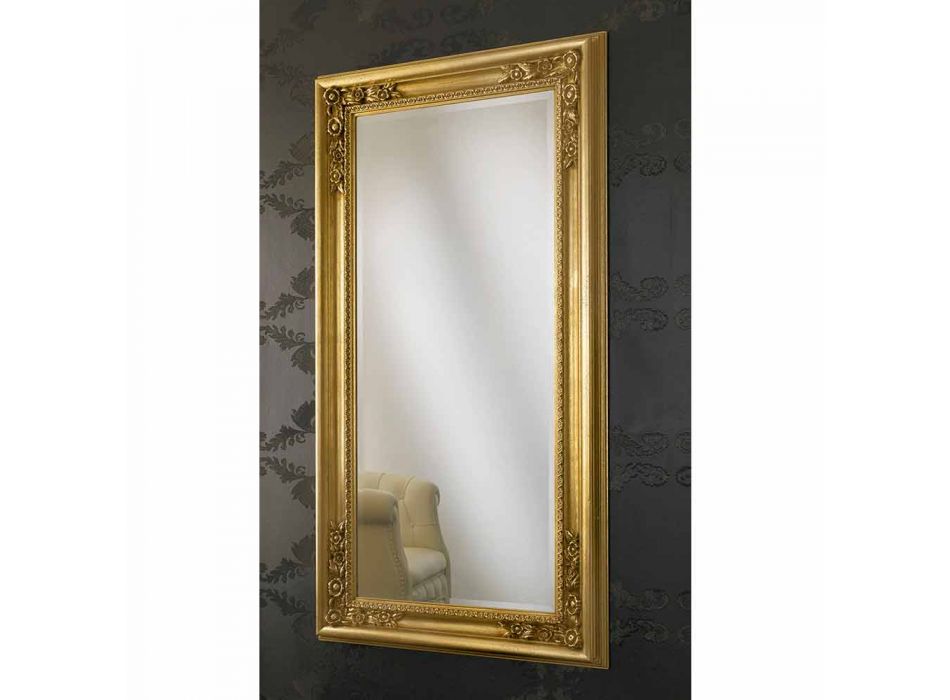 Miroir mural doré, argenté fait main en bois Italie Michele Viadurini