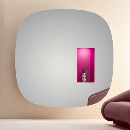 Miroir mural avec lumière LED et compartiment rose Salon design minimaliste - Matrix Viadurini