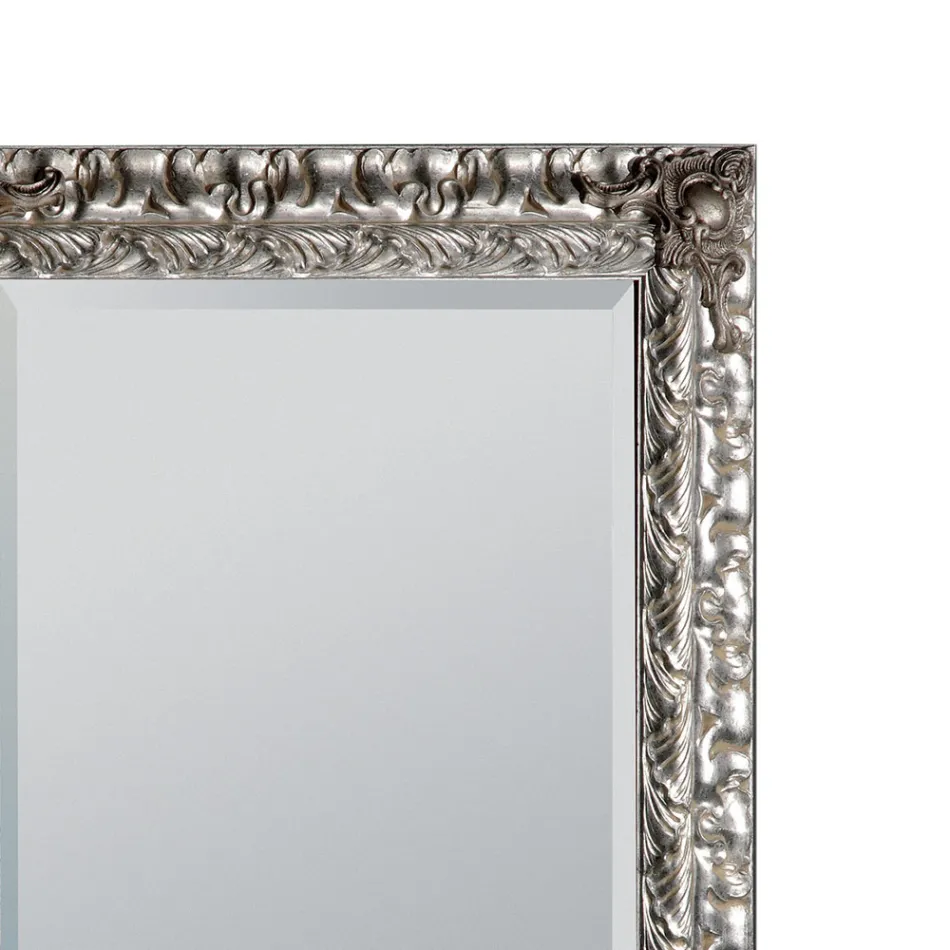 Miroir avec miroir au sol et cadre en feuille d'argent fabriqué en Italie - Roua Viadurini
