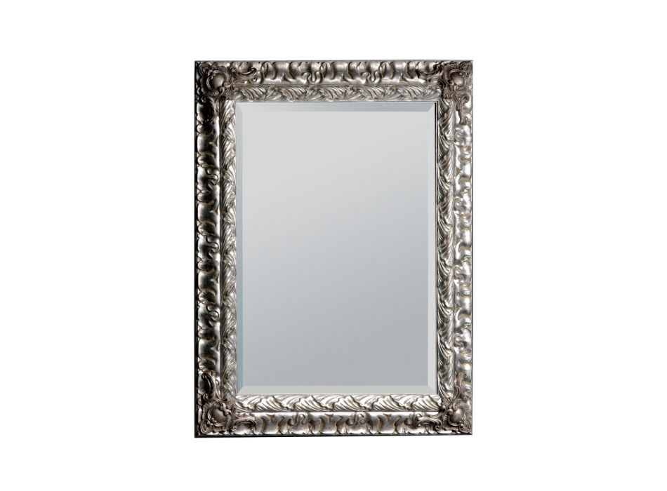 Miroir avec miroir au sol et cadre en feuille d'argent fabriqué en Italie - Roua Viadurini