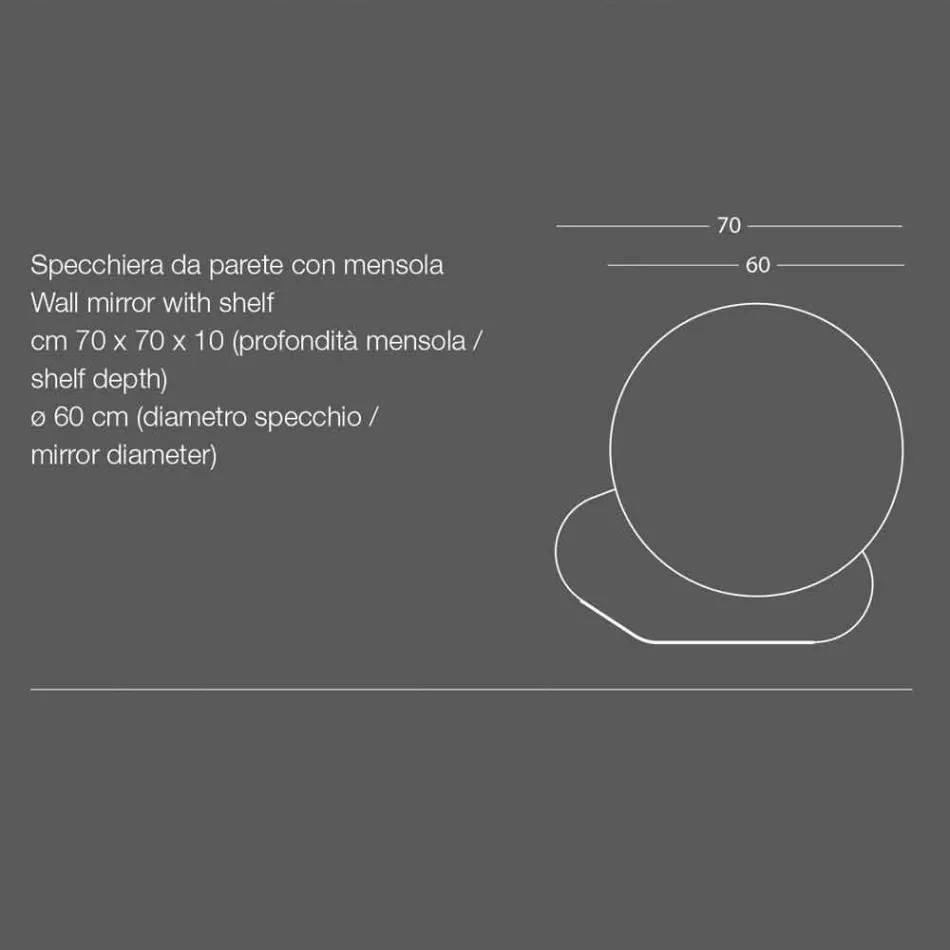 Miroir mural avec étagère en métal de différentes couleurs Design moderne - Hera Viadurini