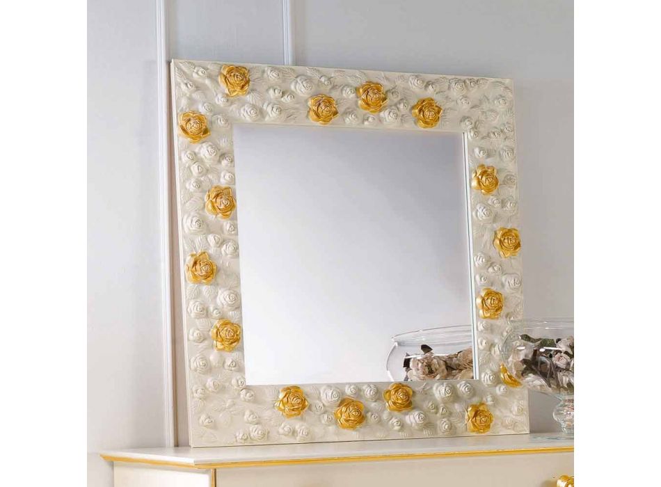murale design miroir orné de roses de fleurs Viadurini