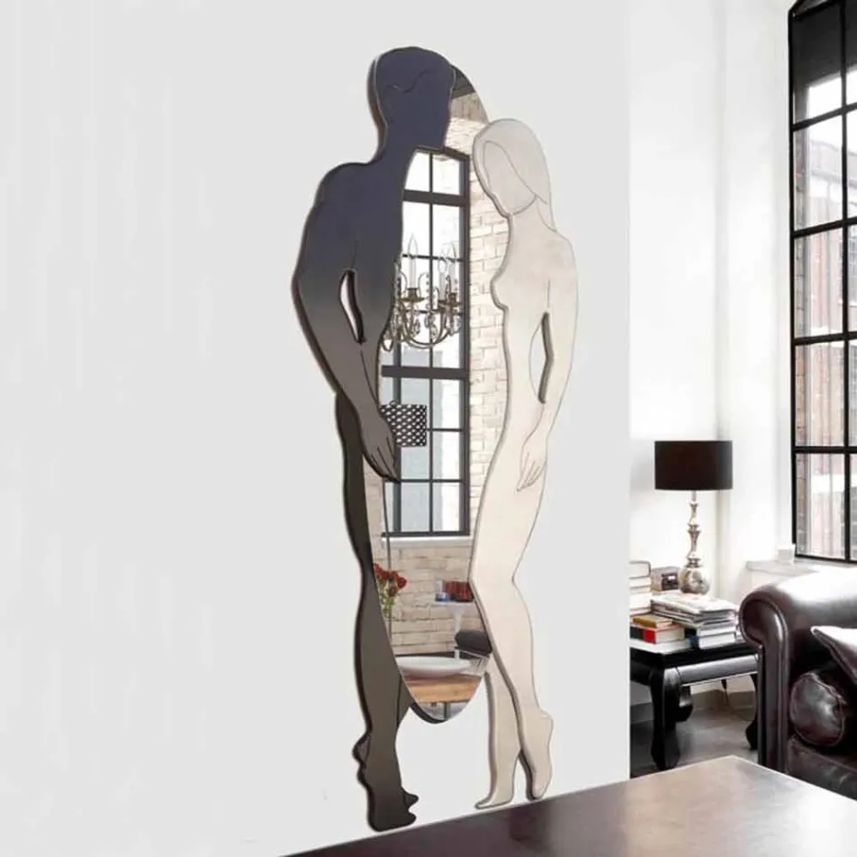 Miroir mural en MDF design moderne homme et femme à la main en forme Viadurini