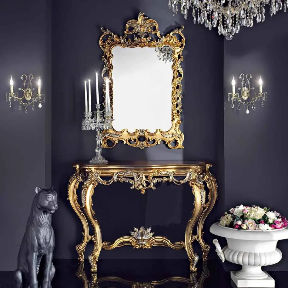 Miroir mural en bois et mdf fabriqué en Italie dessus de table console Andrea Viadurini