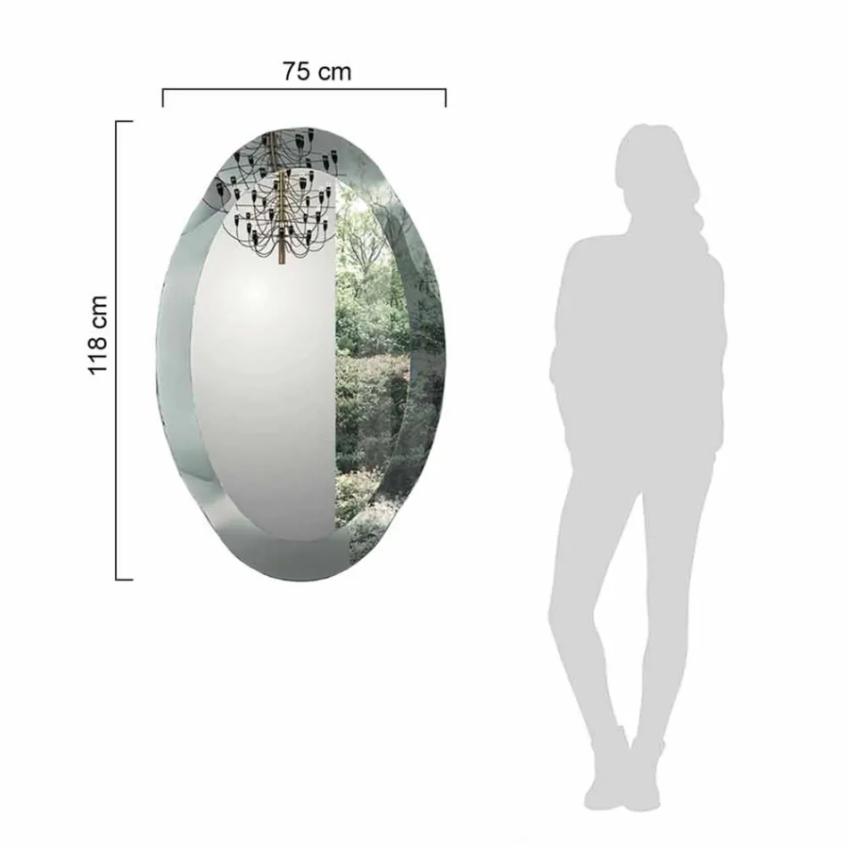 Miroir mural ovale en verre cristal ondulé fabriqué en Italie - Eclisse Viadurini