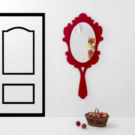 Miroir par mur rouge avec cadre décoré neige Made in Italy Viadurini