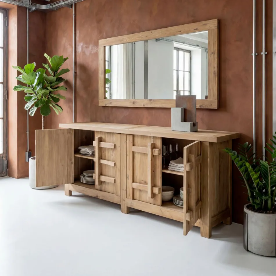 Miroir en pin naturel vieilli brossé - Acerno Viadurini