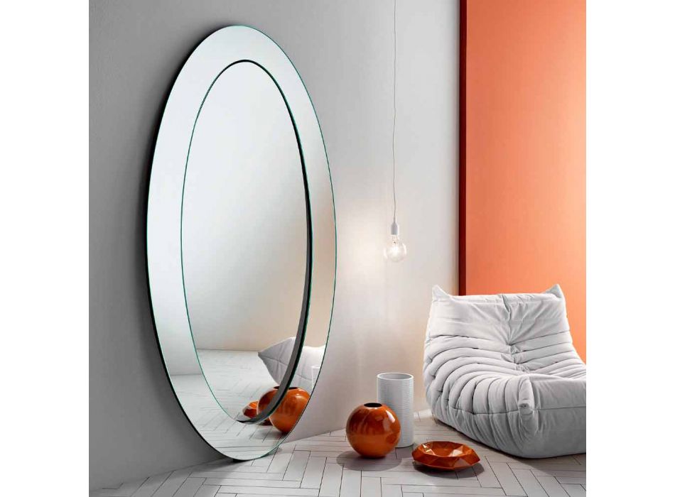 Miroir de sol ovale moderne avec cadre incliné fabriqué en Italie - Salamina Viadurini