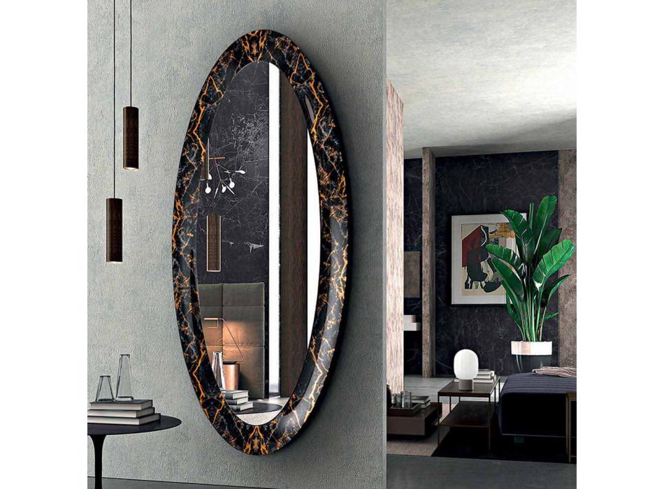 Miroir design ovale avec cadre effet marbre Made in Italy - Denisse Viadurini