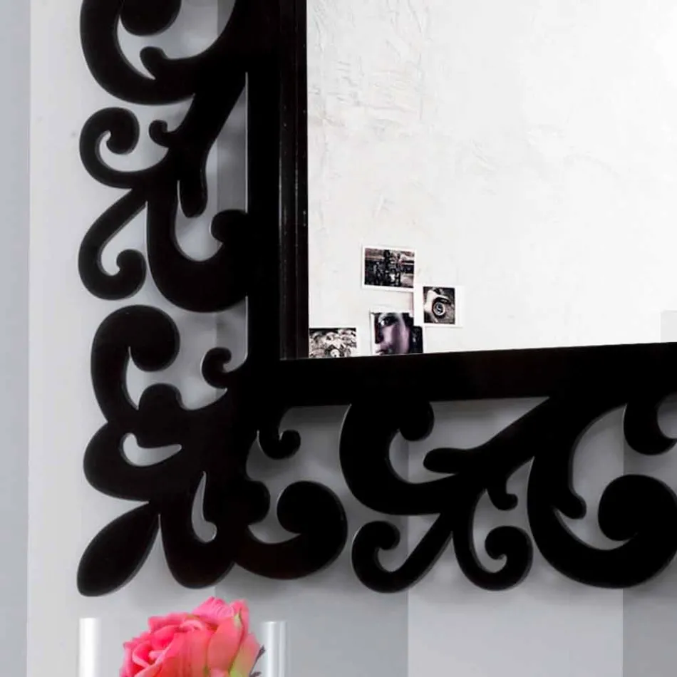 Grand Miroir Mural Rectangulaire Design Moderne en Bois Noir - Manola Viadurini