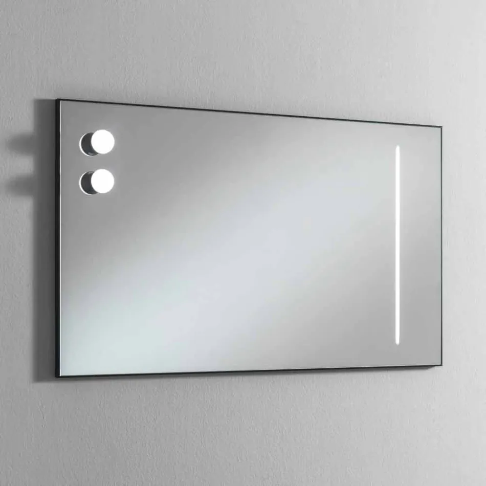 Miroir mural avec 2 ampoules et cadre en aluminium noir Made in Italy - Cadre Viadurini