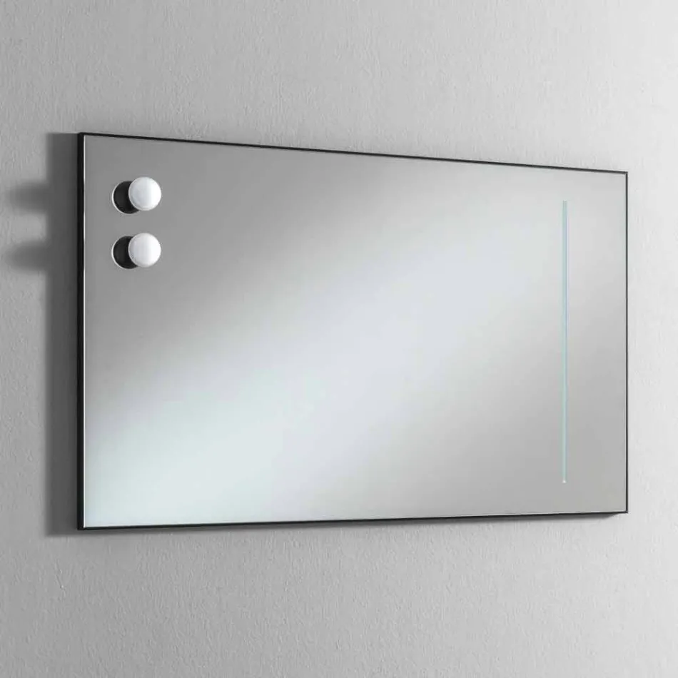 Miroir mural avec 2 ampoules et cadre en aluminium noir Made in Italy - Cadre Viadurini