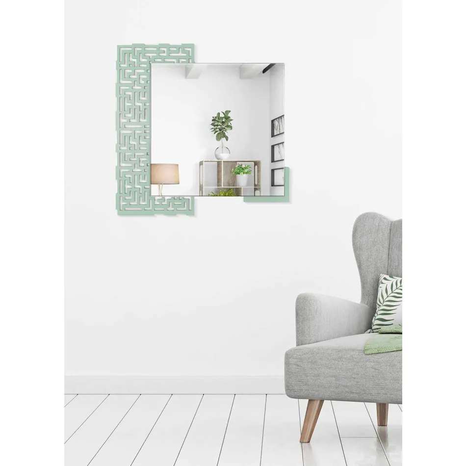 Miroir mural carré de design moderne en bois vert décoré - Labyrinthe Viadurini