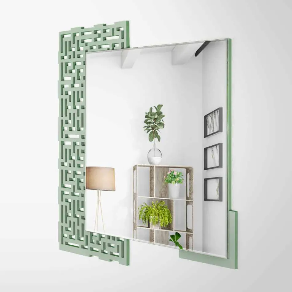 Miroir mural carré de design moderne en bois vert décoré - Labyrinthe Viadurini