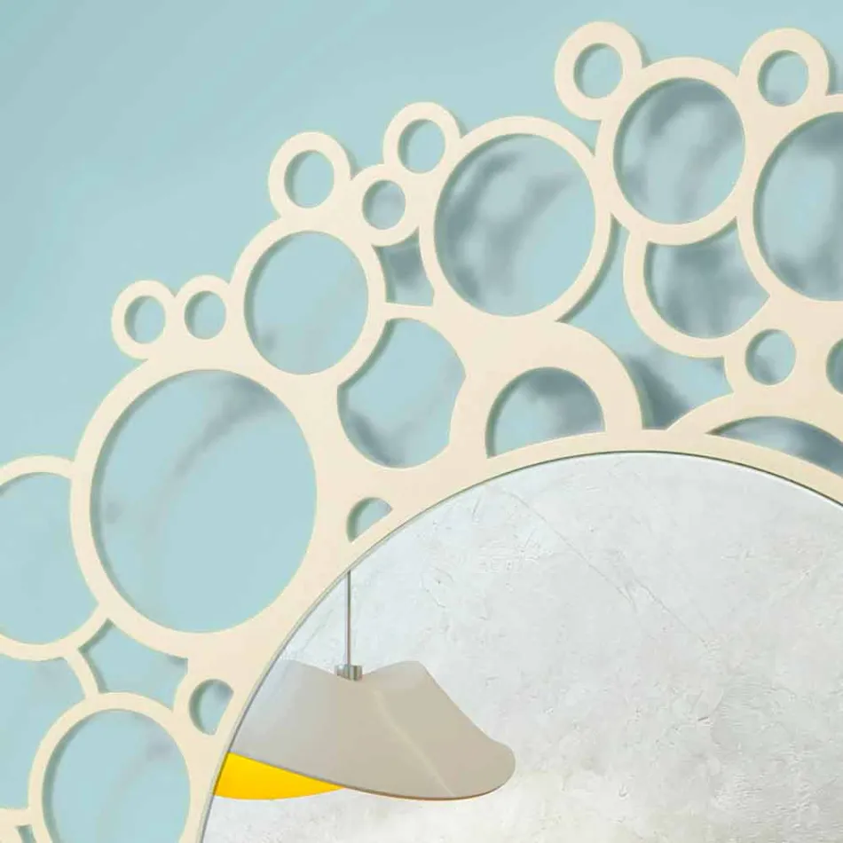 Miroir mural rond en bois brun de design moderne avec cadre - Bombo Viadurini