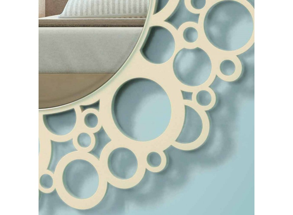 Miroir mural rond en bois brun de design moderne avec cadre - Bombo Viadurini